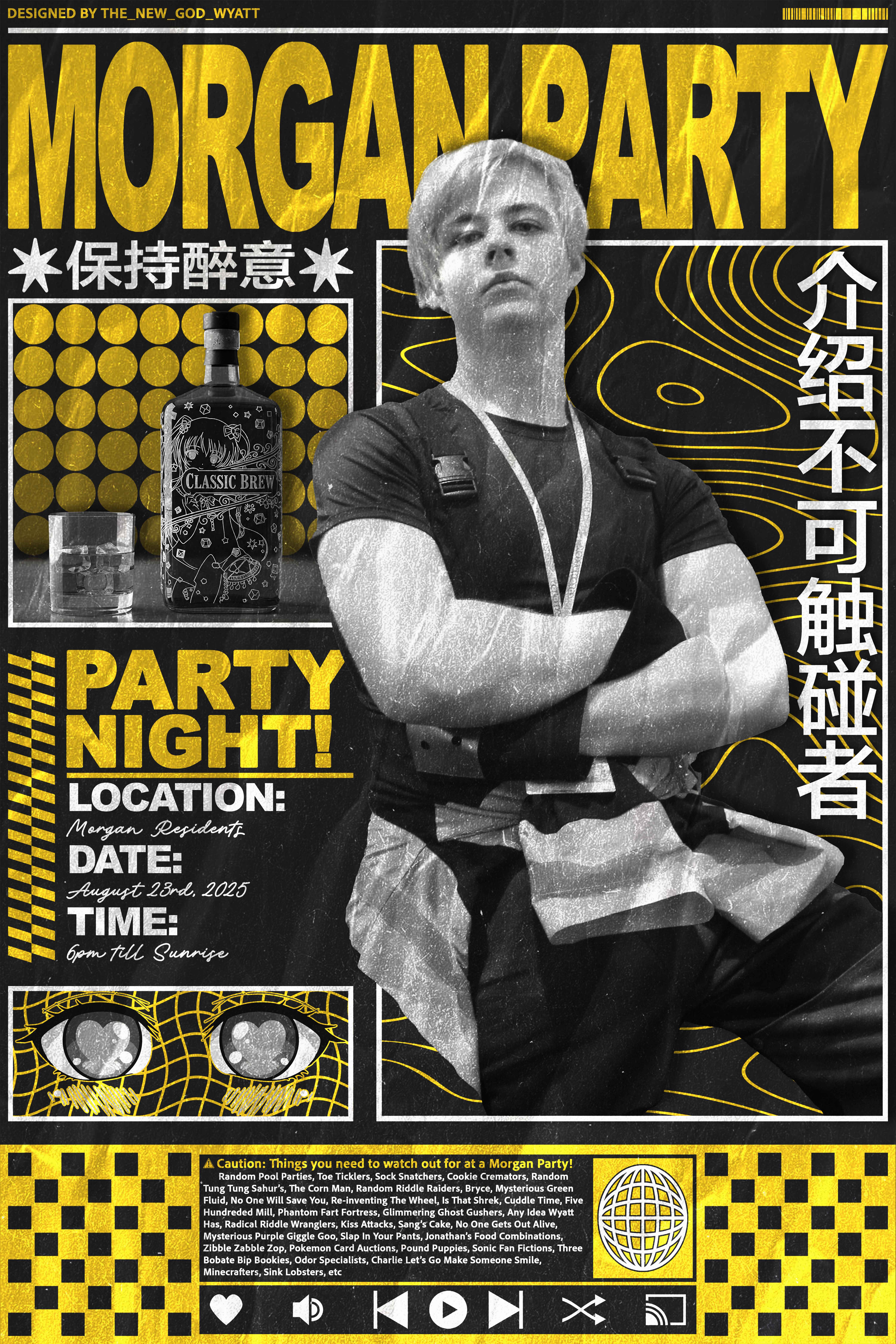 A yellow version of the Morgan Party Poster